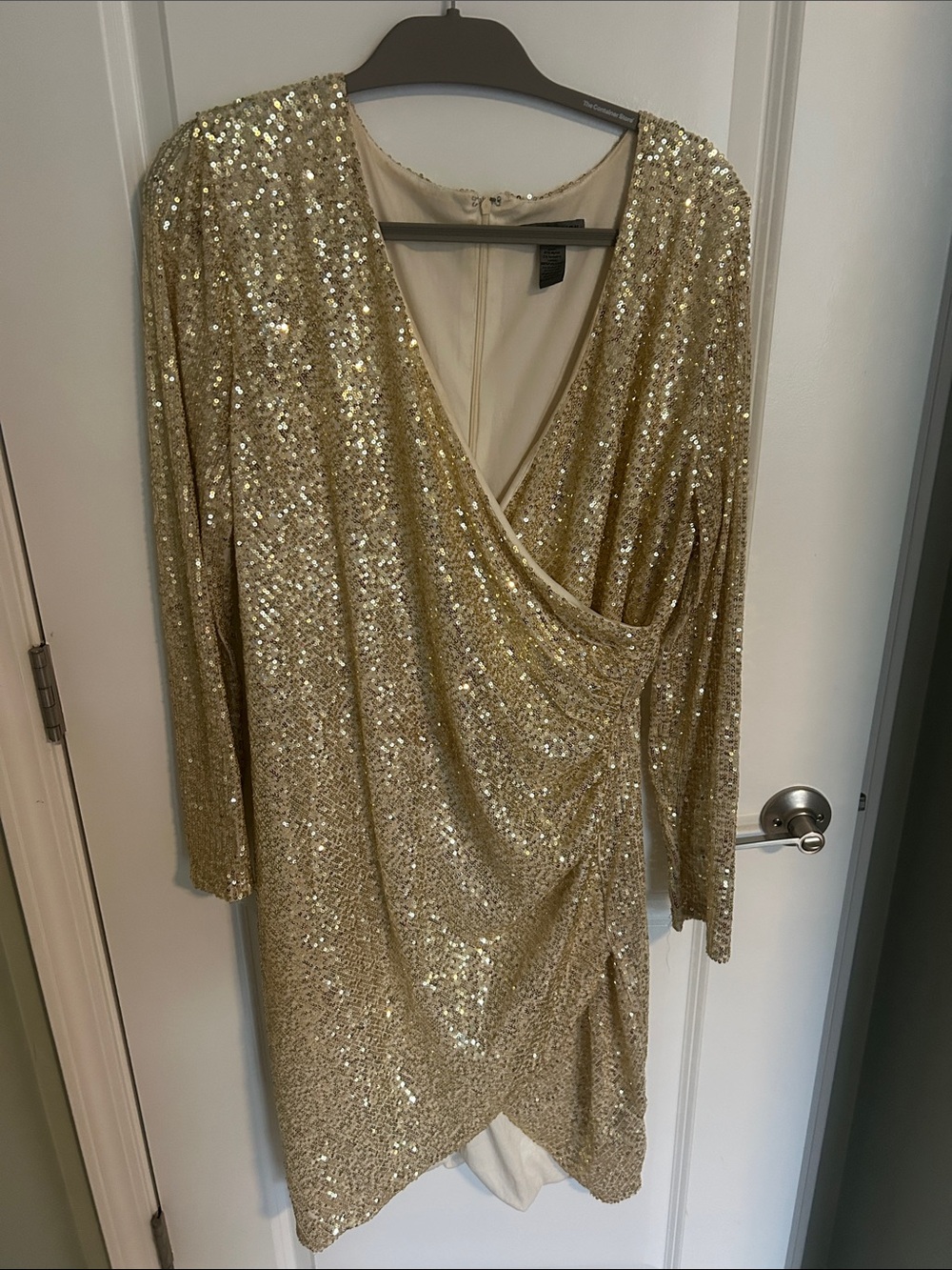 Love By Design Gold Sequin Long-Sleeve Wrap Dress